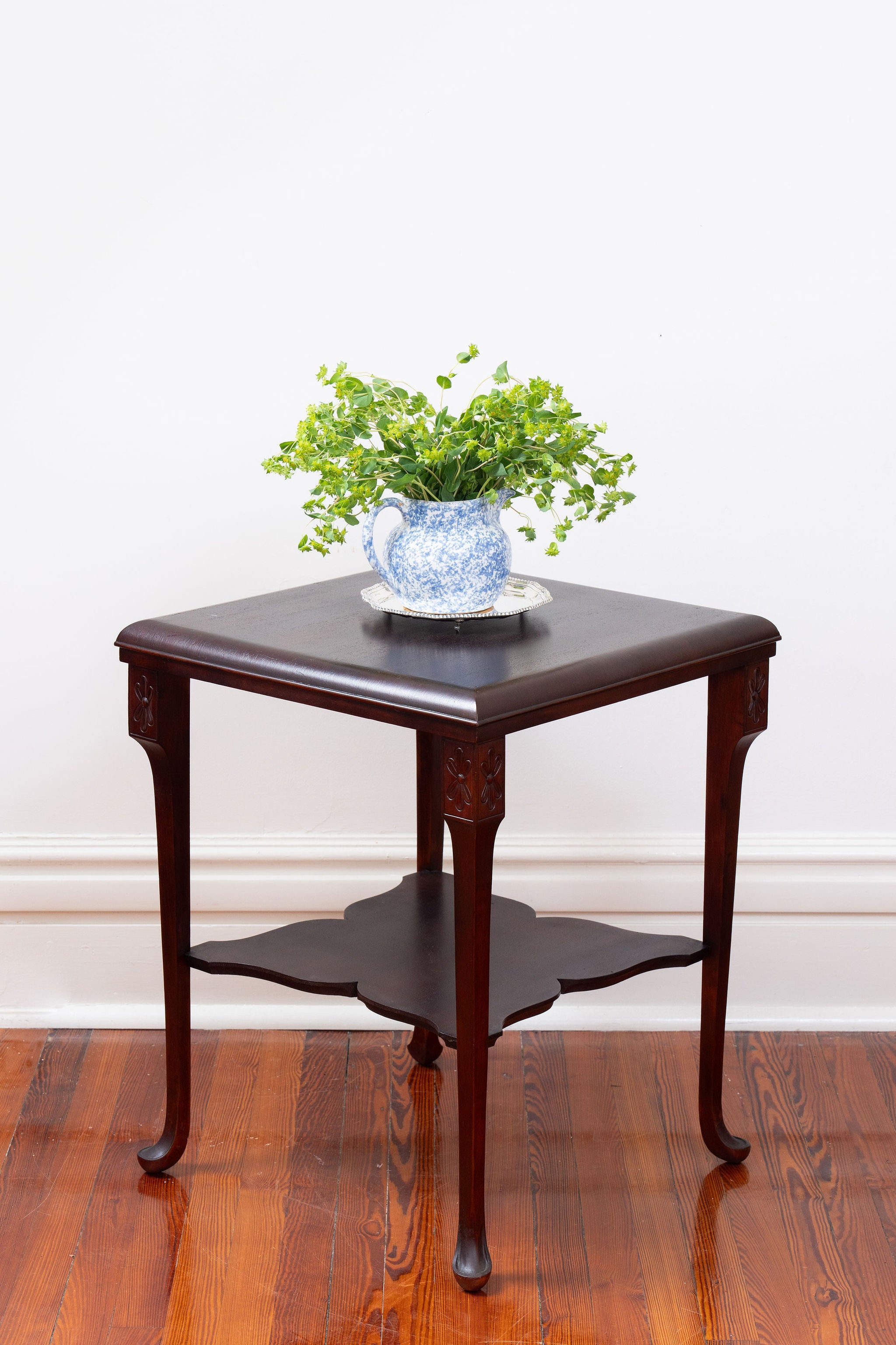Carved Mahogany 2-Tier Side Table