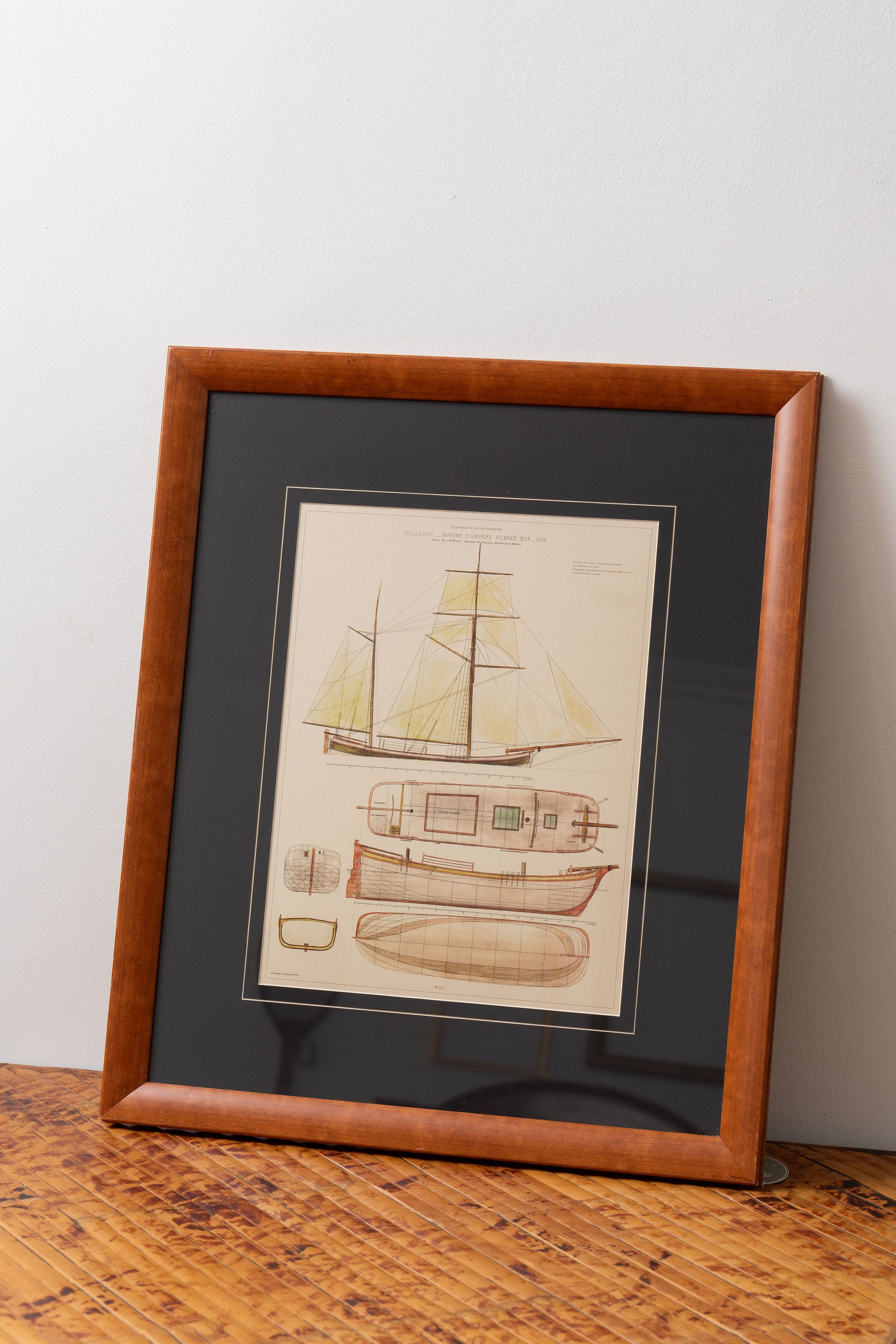 Vintage Boat Prints With Navy Mats (PAIR)
