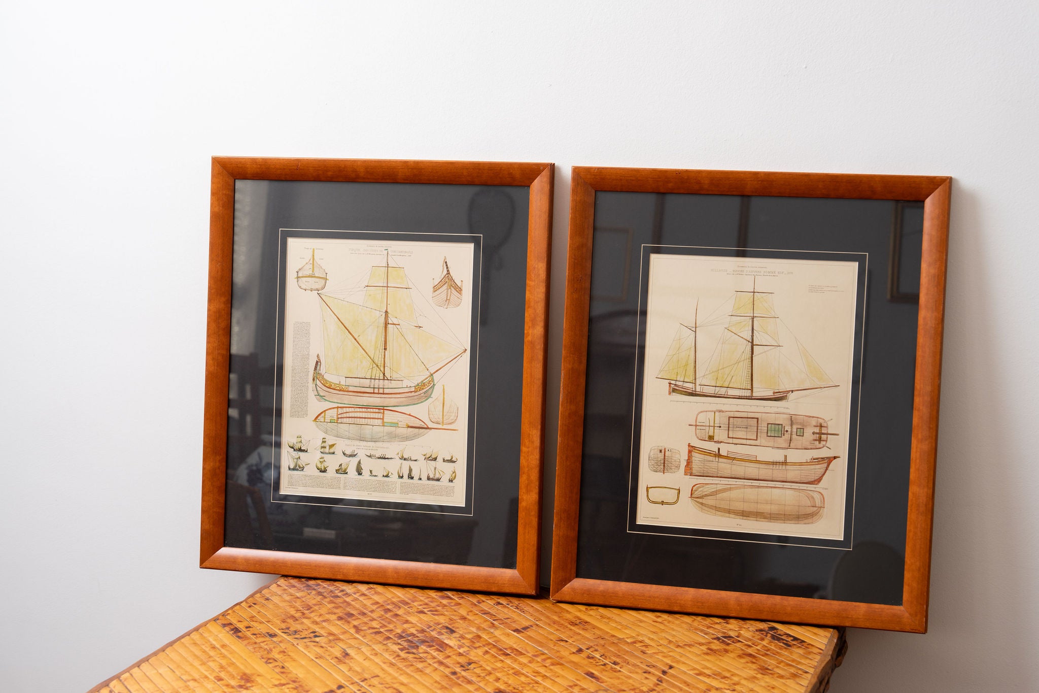 Vintage Boat Prints With Navy Mats (PAIR)