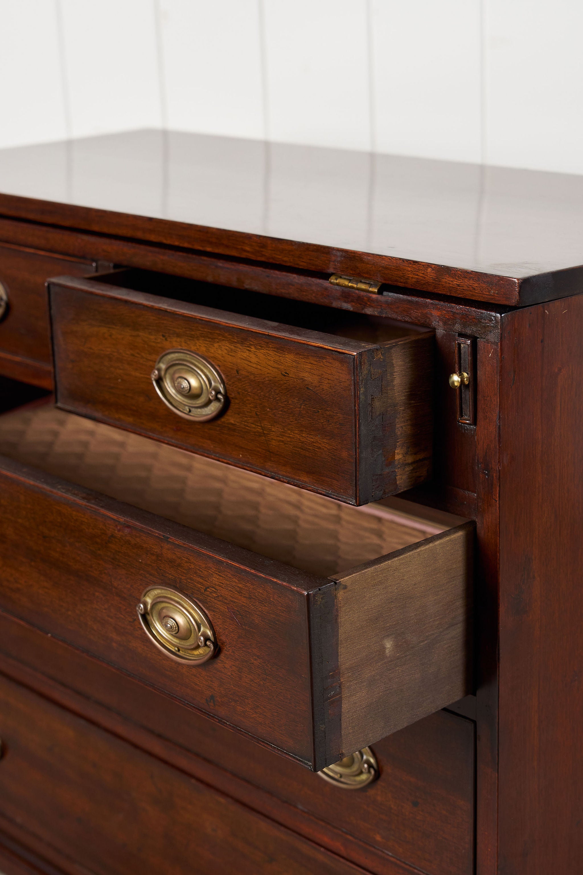 Antique English Mahogany 2 Over 3 Bachelor's Chest with Flip Top