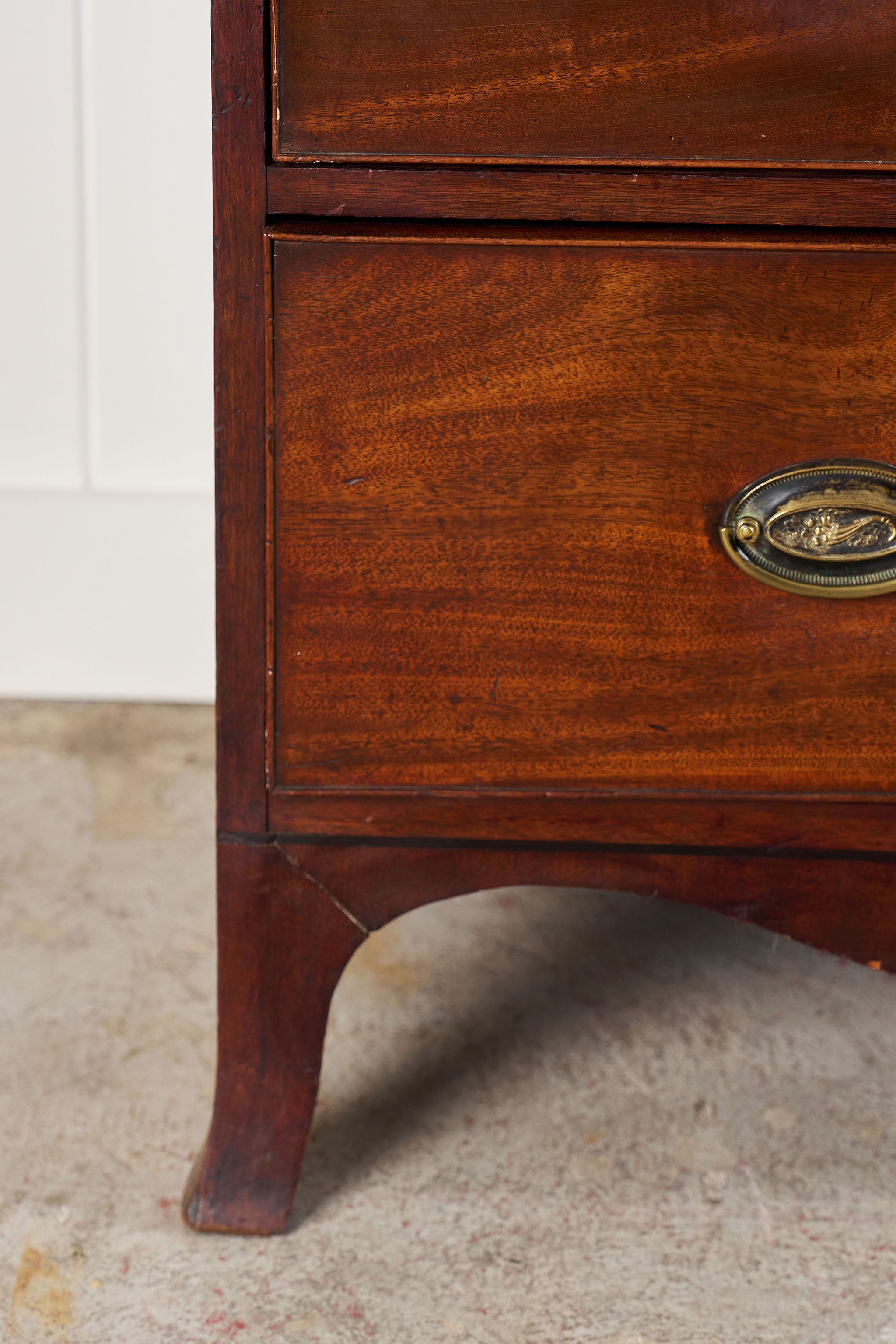 19th Century 2 Over 3 Mahogany Chest With Scalloped Apron and Bone Key Holes