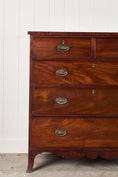Load image into Gallery viewer, 19th Century 2 Over 3 Mahogany Chest With Scalloped Apron and Bone Key Holes
