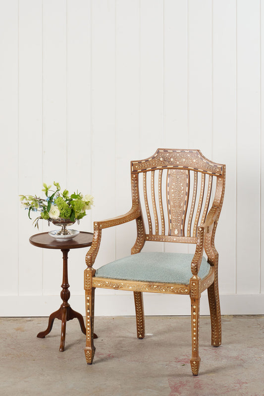 Anglo-Indian Teak Bone Inlay Chippendale Armchair