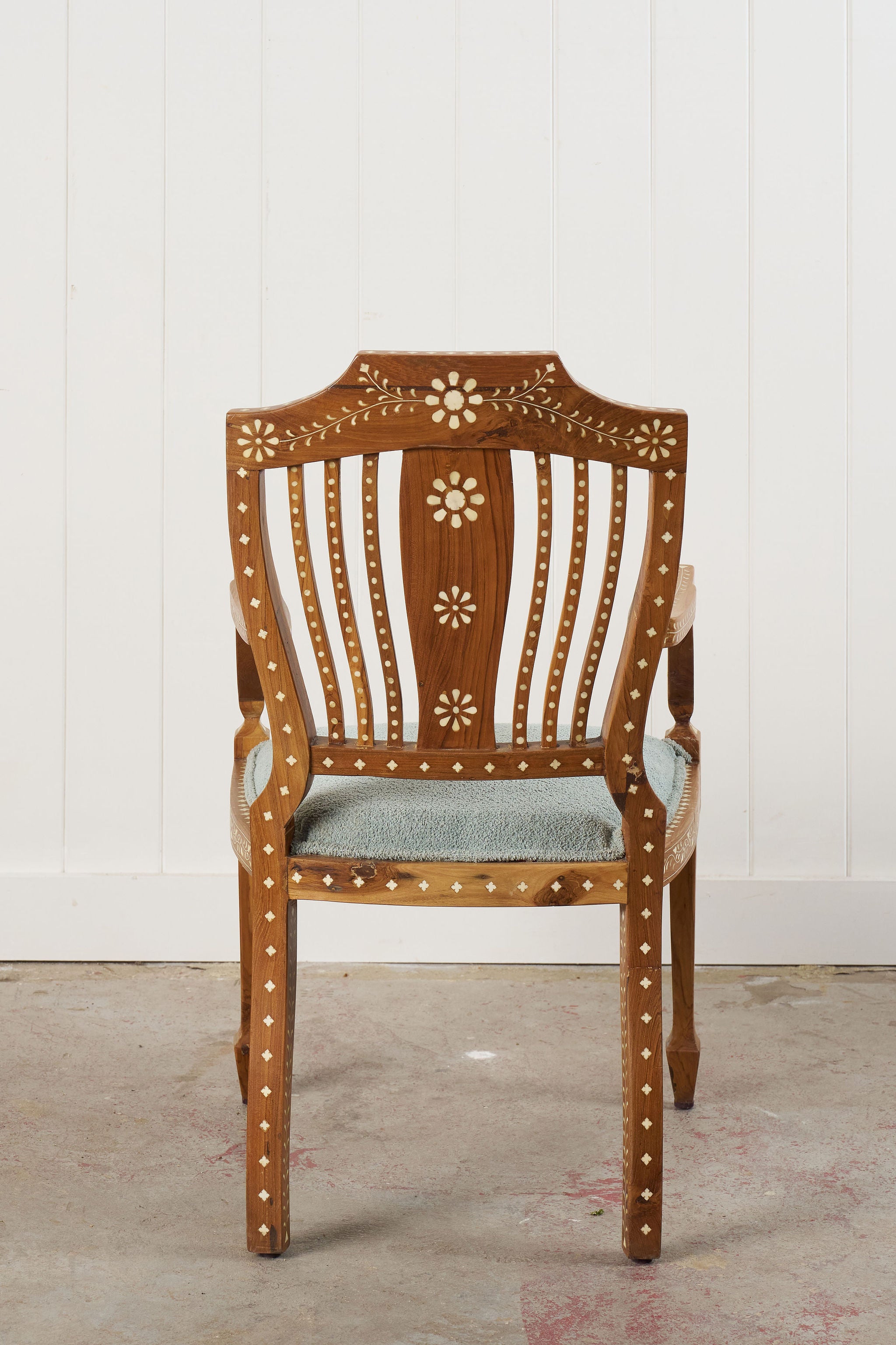 Anglo-Indian Teak Bone Inlay Chippendale Armchair