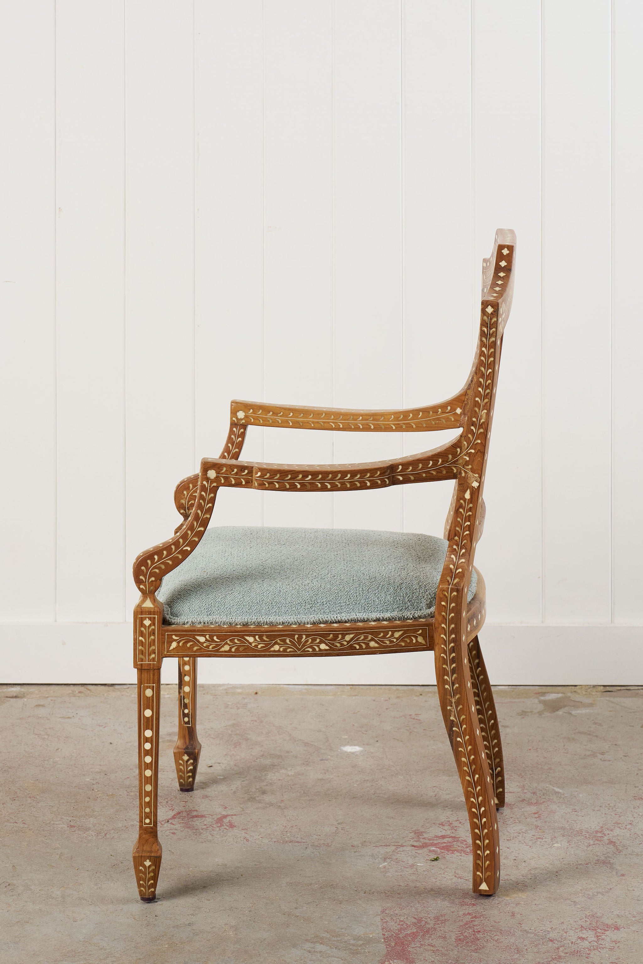 Anglo-Indian Teak Bone Inlay Chippendale Armchair