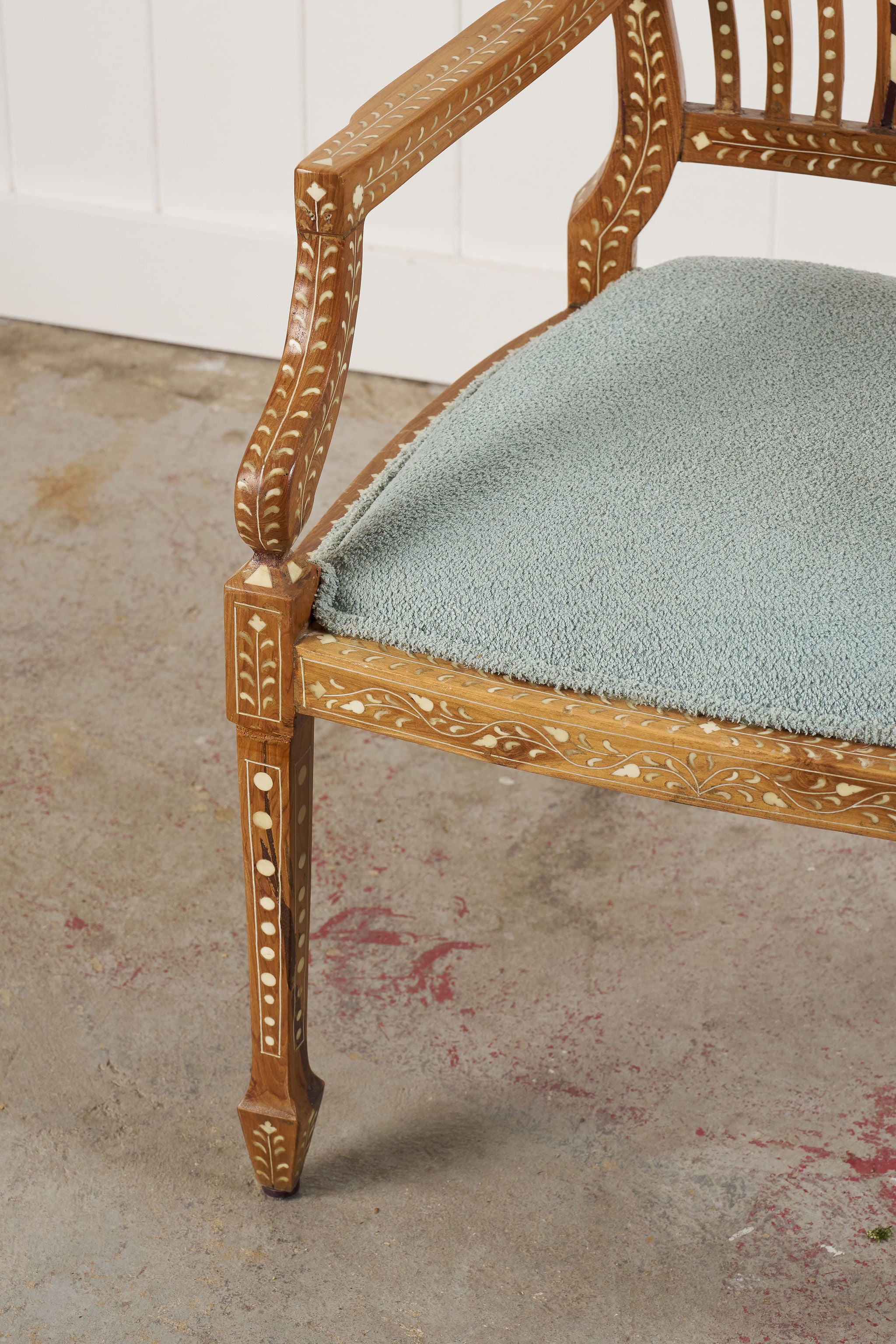 Anglo-Indian Teak Bone Inlay Chippendale Armchair