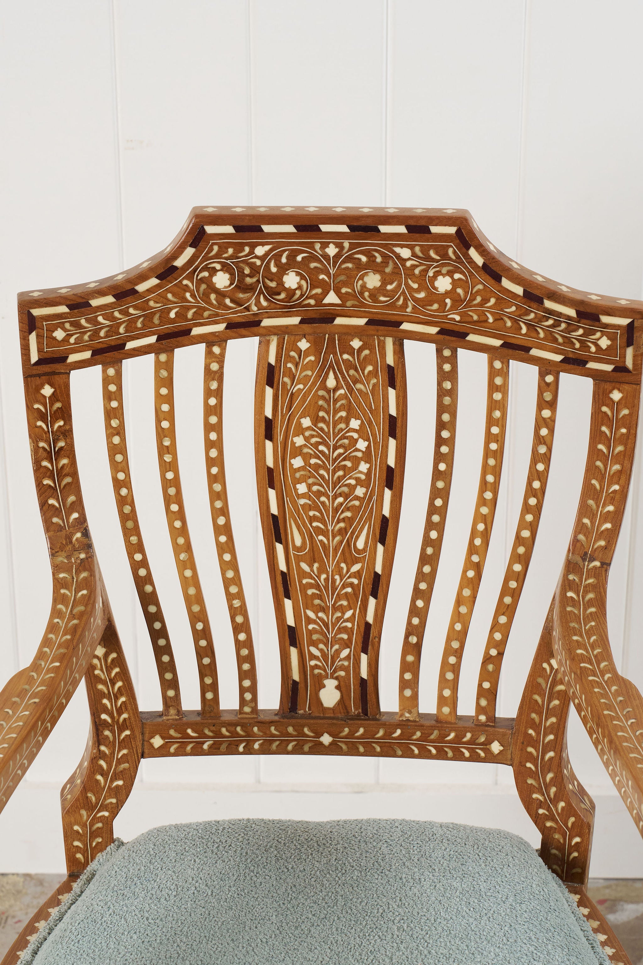 Anglo-Indian Teak Bone Inlay Chippendale Armchair
