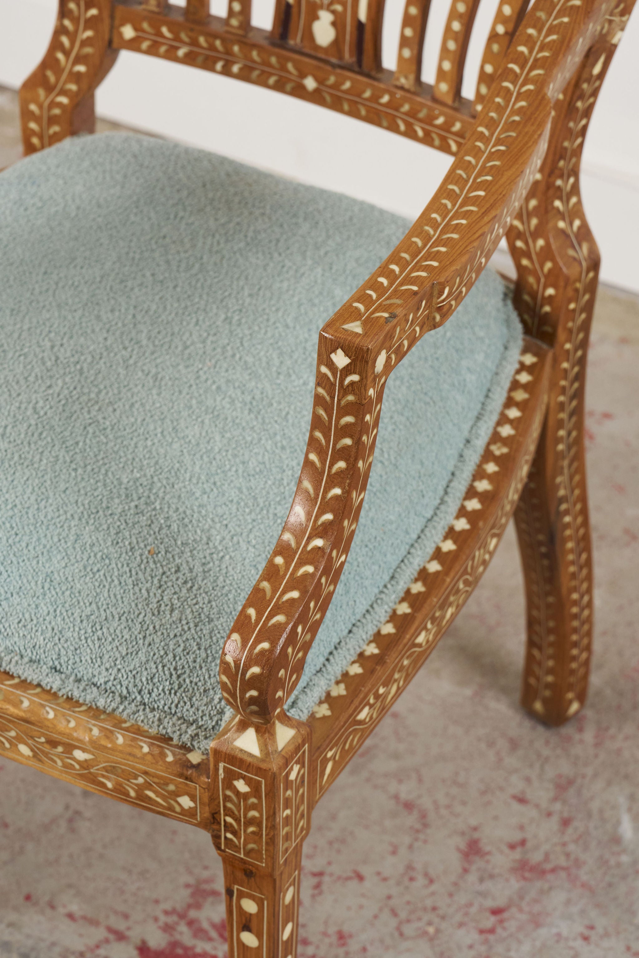Anglo-Indian Teak Bone Inlay Chippendale Armchair