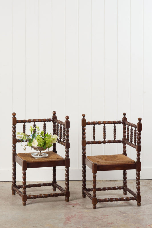 PAIR English Bobbin Corner Chairs (c. 1900)