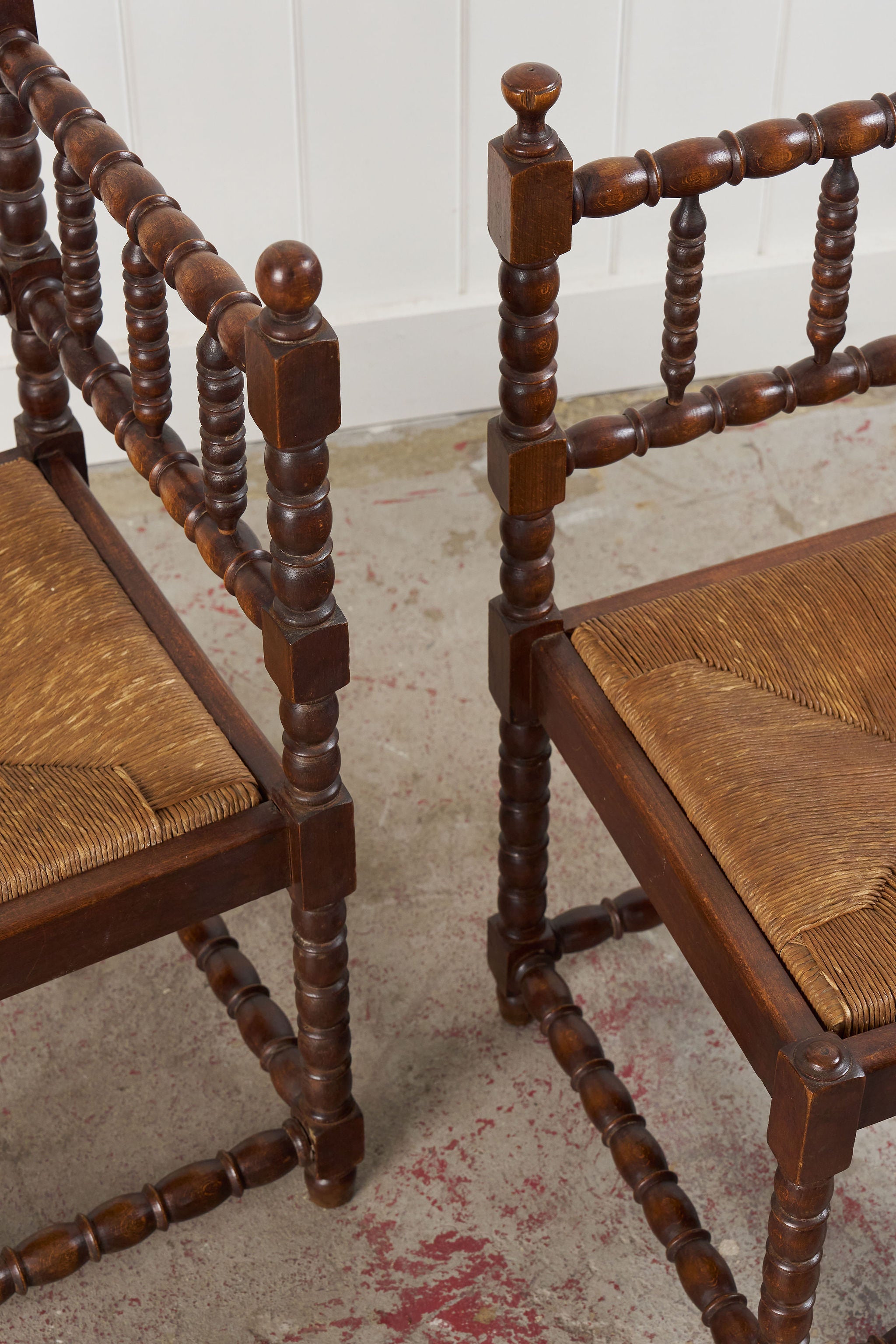 PAIR English Bobbin Corner Chairs (c. 1900)