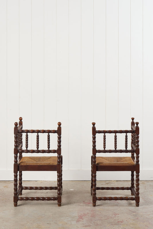 PAIR English Bobbin Corner Chairs (c. 1900)