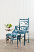 Load image into Gallery viewer, Vintage Painted Blue + White Bamboo Chair with Matching Foot Stool
