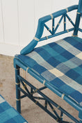 Load image into Gallery viewer, Vintage Painted Blue + White Bamboo Chair with Matching Foot Stool
