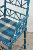 Load image into Gallery viewer, Vintage Painted Blue + White Bamboo Chair with Matching Foot Stool
