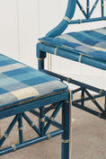 Load image into Gallery viewer, Vintage Painted Blue + White Bamboo Chair with Matching Foot Stool
