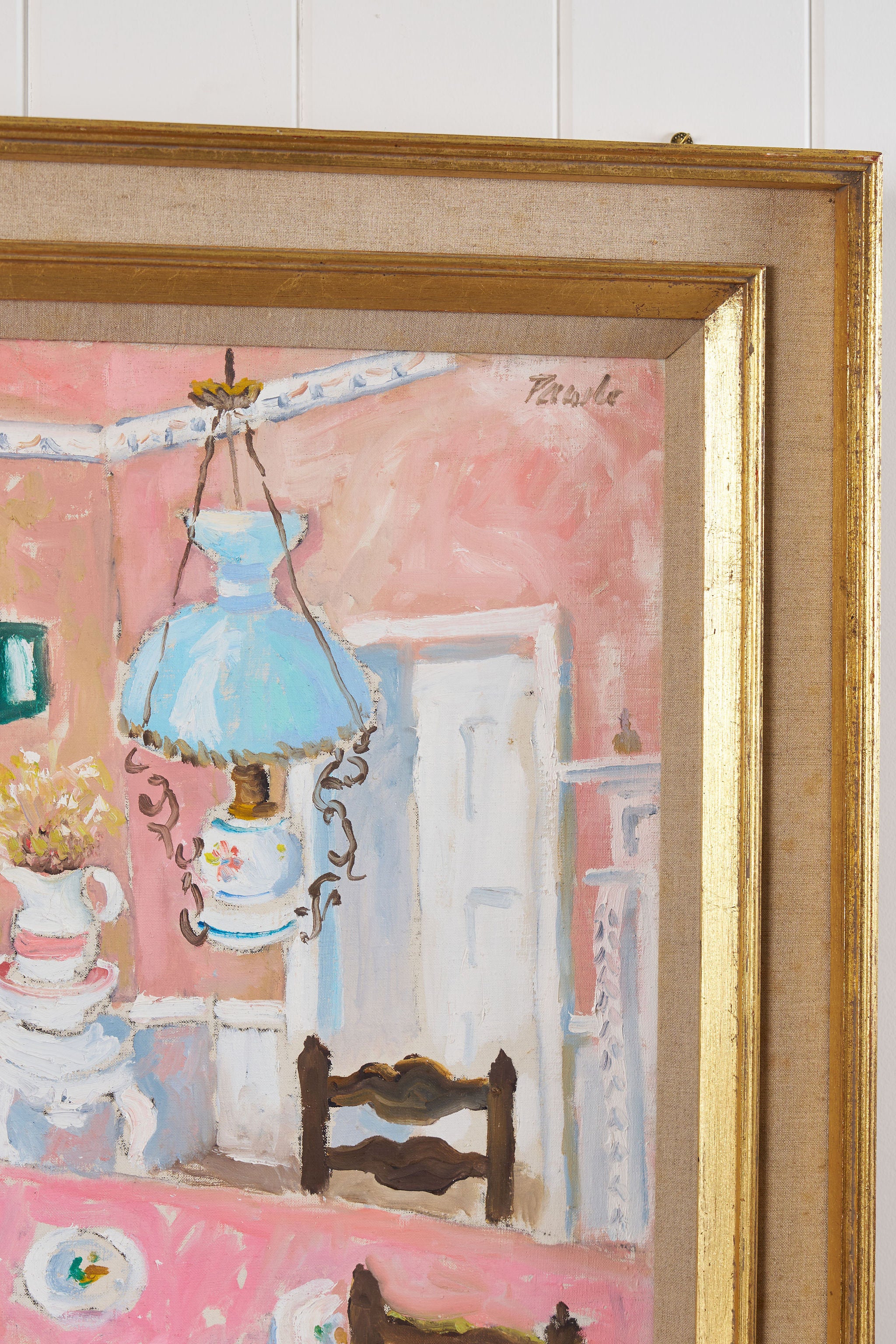 Signed by John Pawle (British 1915-2010) 'The Dining Room' Original Oil On Canvas | Gilt Wood + Linen Frame