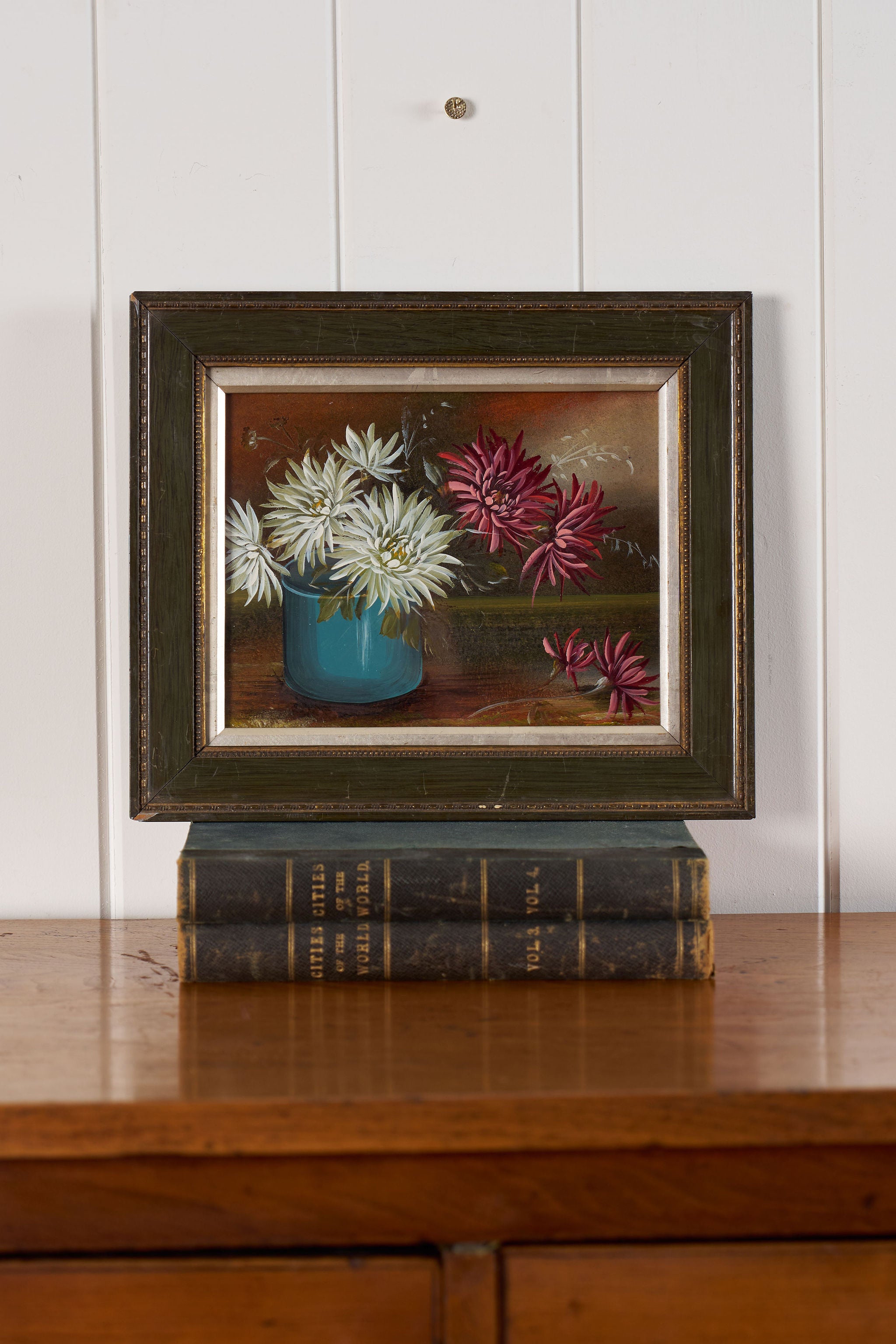 Original Oil on Board | Mums in Blue Vessel (c. 1930)