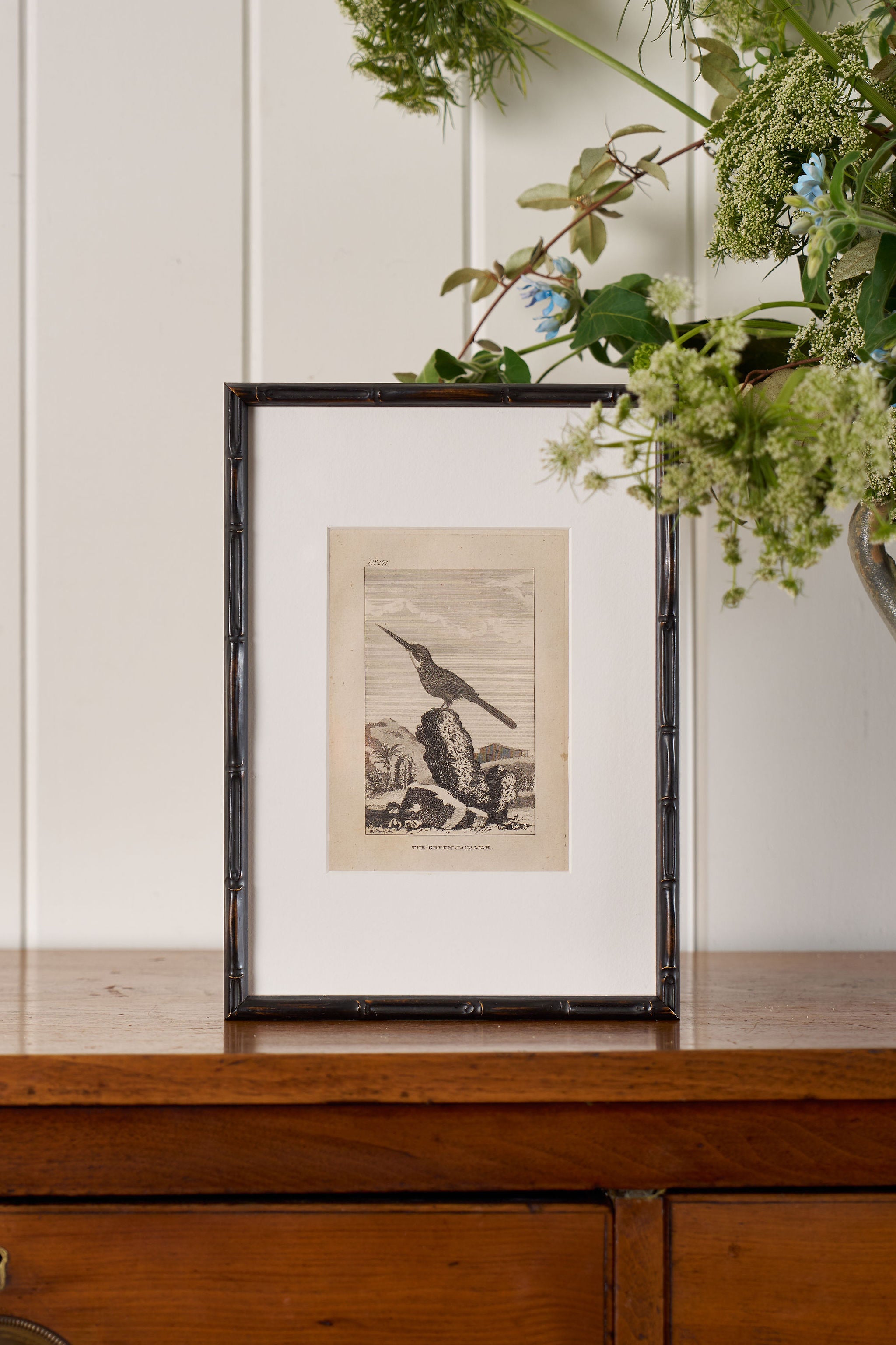 18th Century Copper Plated Bird Engraving by Buffon in Custom Faux Bamboo Frame (c. 1790)