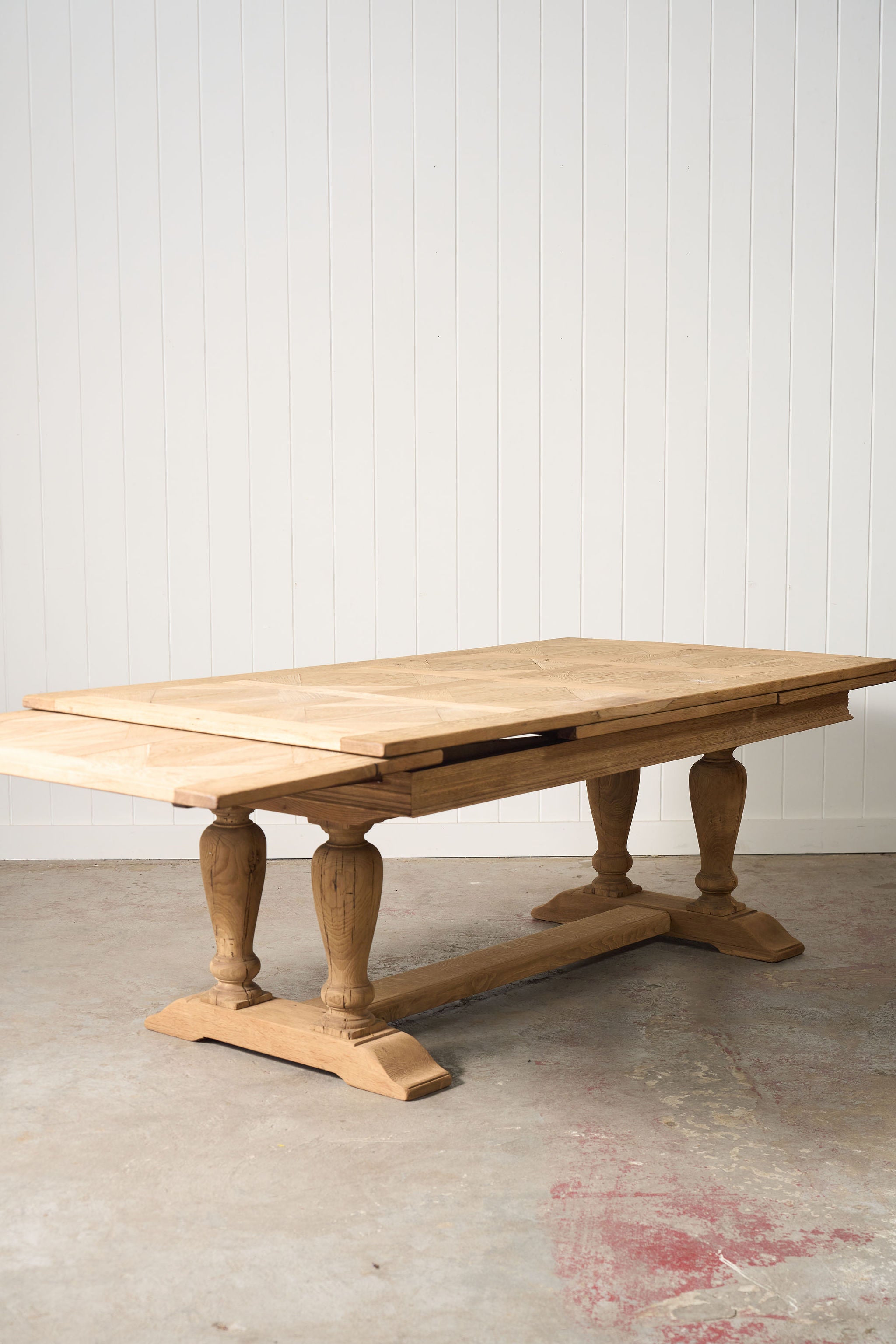 Bleached French Oak Parquetry Dining Table (c. 1900)