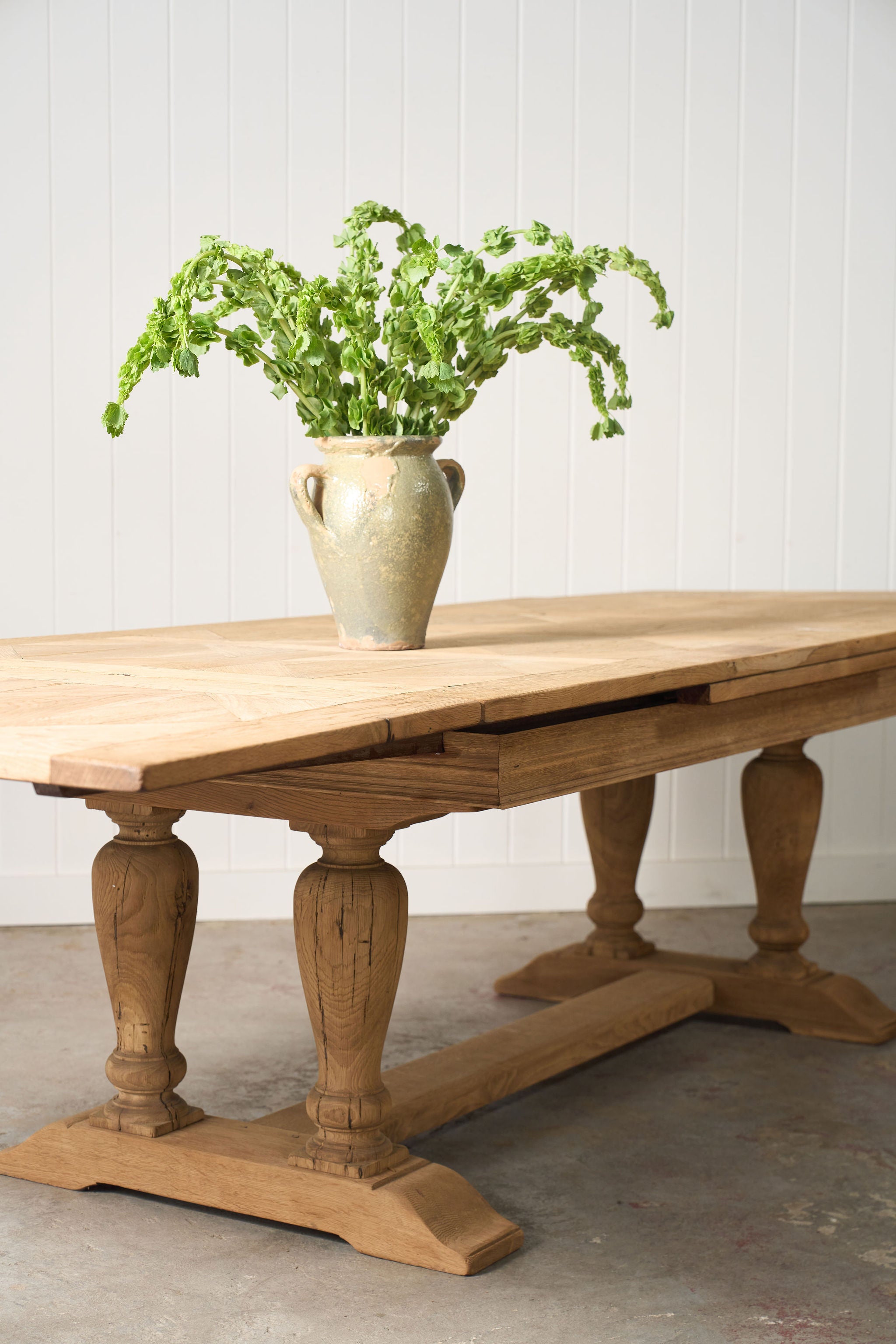 Bleached French Oak Parquetry Dining Table (c. 1900)