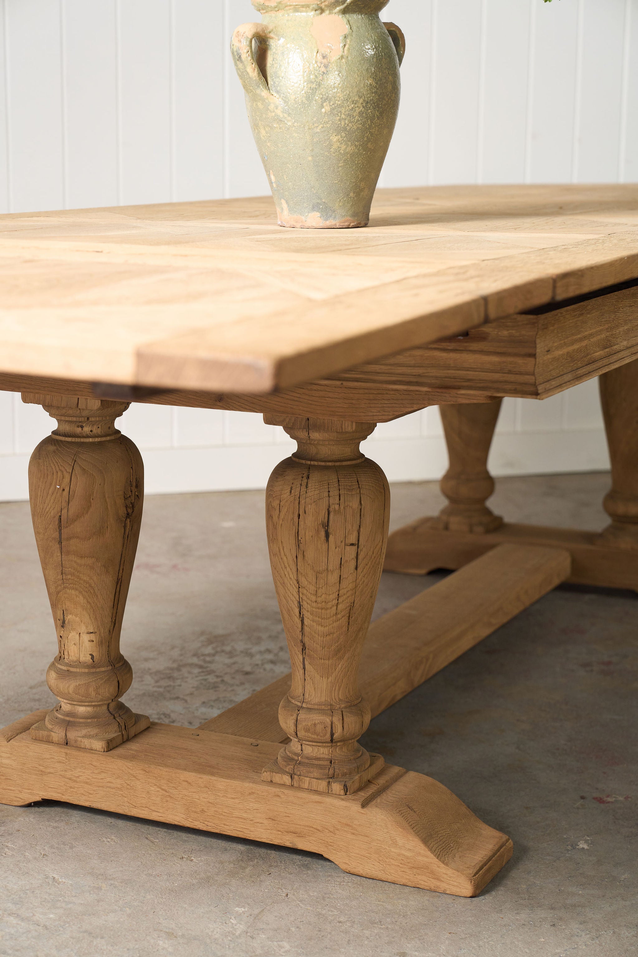 Bleached French Oak Parquetry Dining Table (c. 1900)