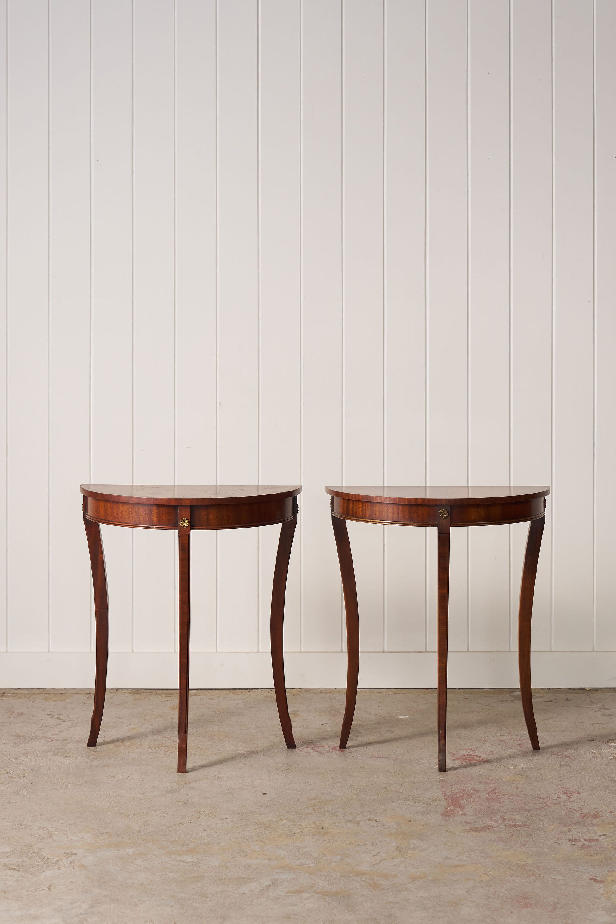 PAIR Petite Vintage Mahogany Demilune Tables
