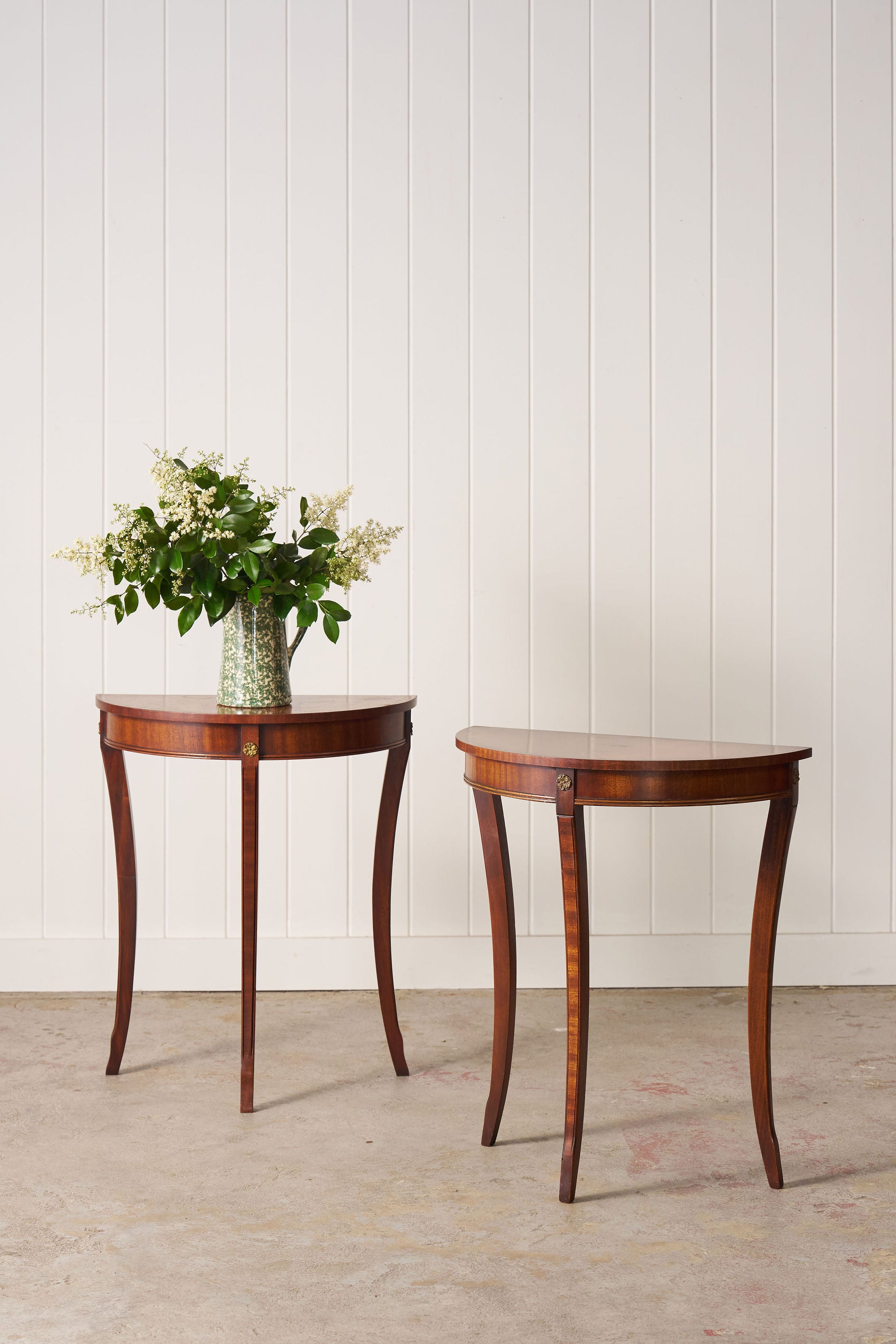 PAIR Petite Vintage Mahogany Demilune Tables