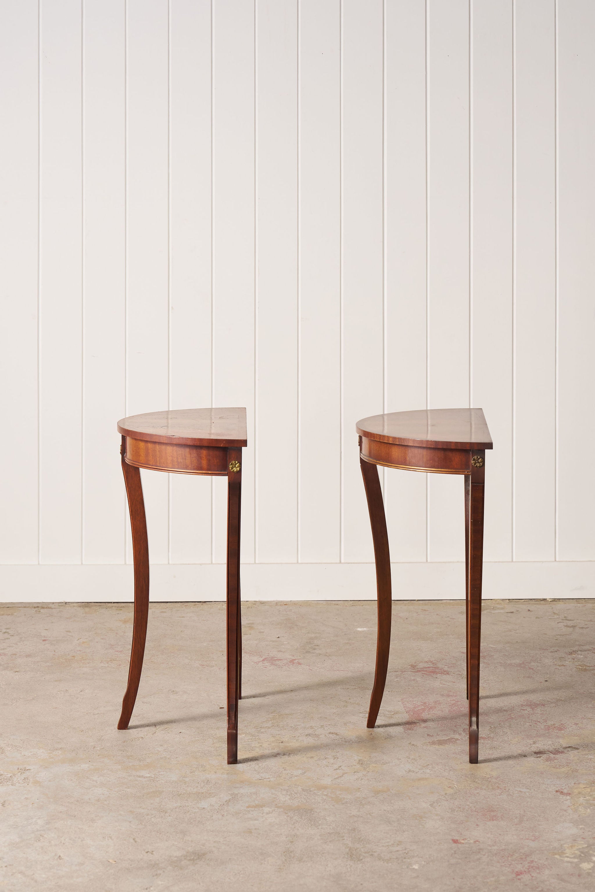 PAIR Petite Vintage Mahogany Demilune Tables