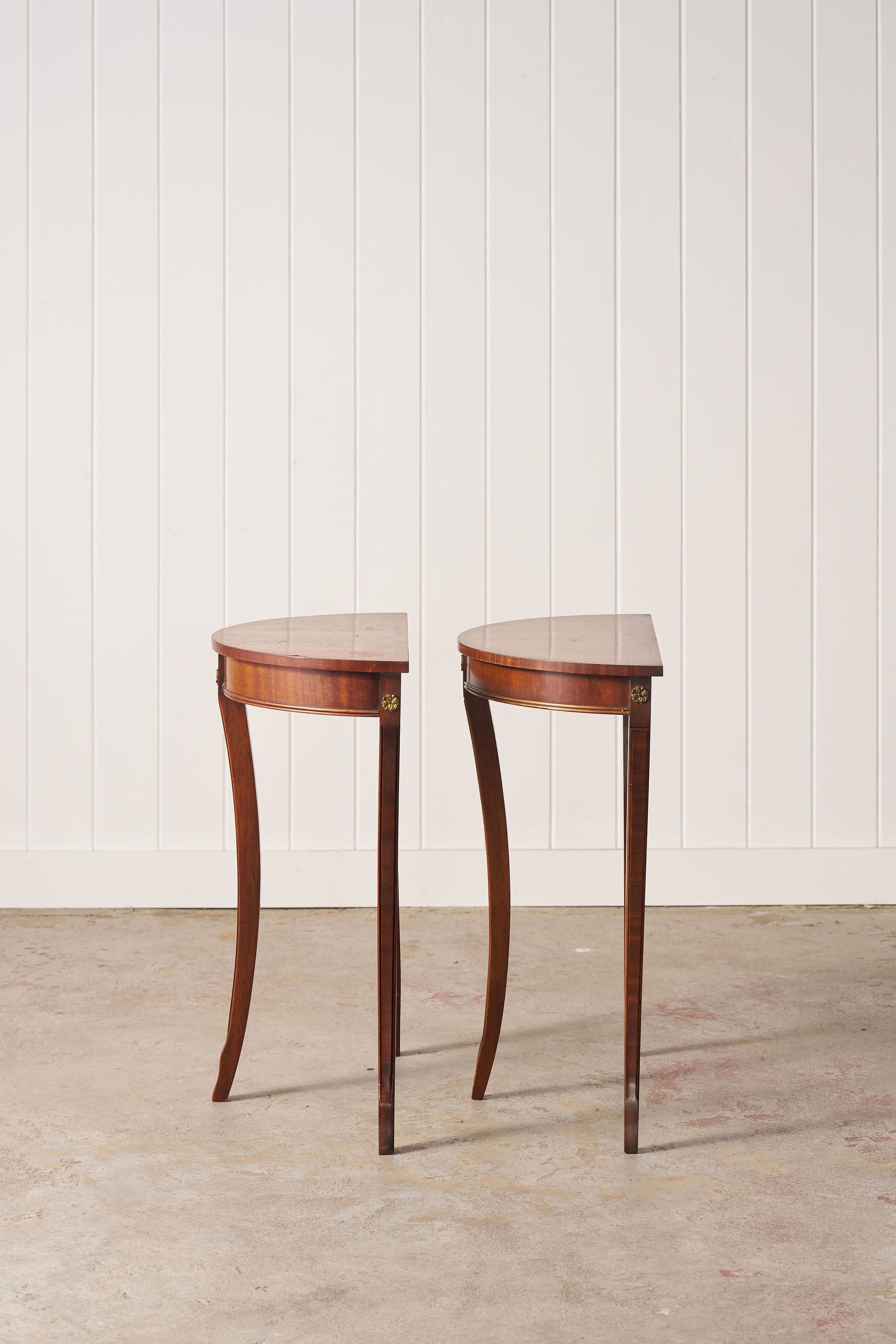 PAIR Petite Vintage Mahogany Demilune Tables