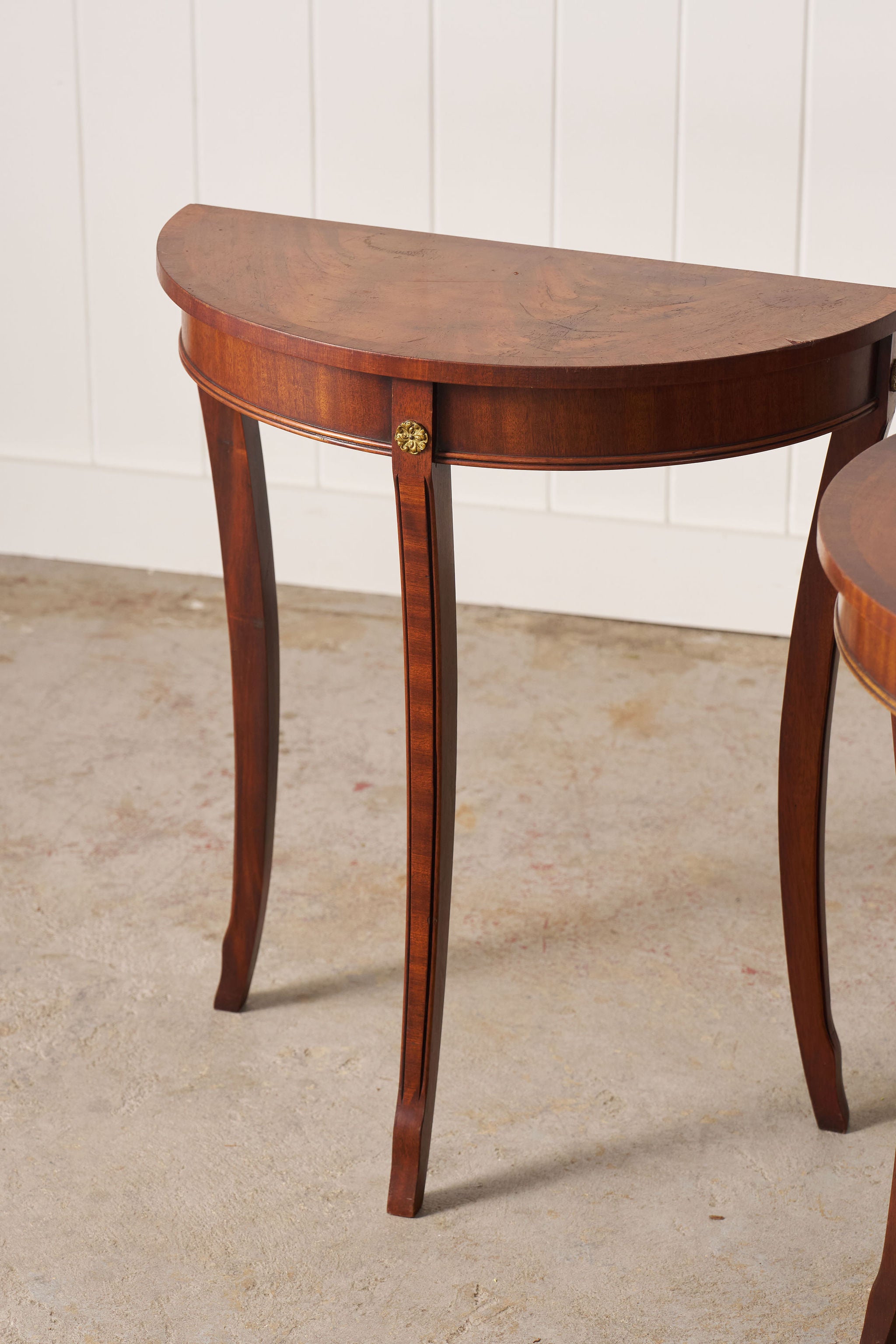 PAIR Petite Vintage Mahogany Demilune Tables