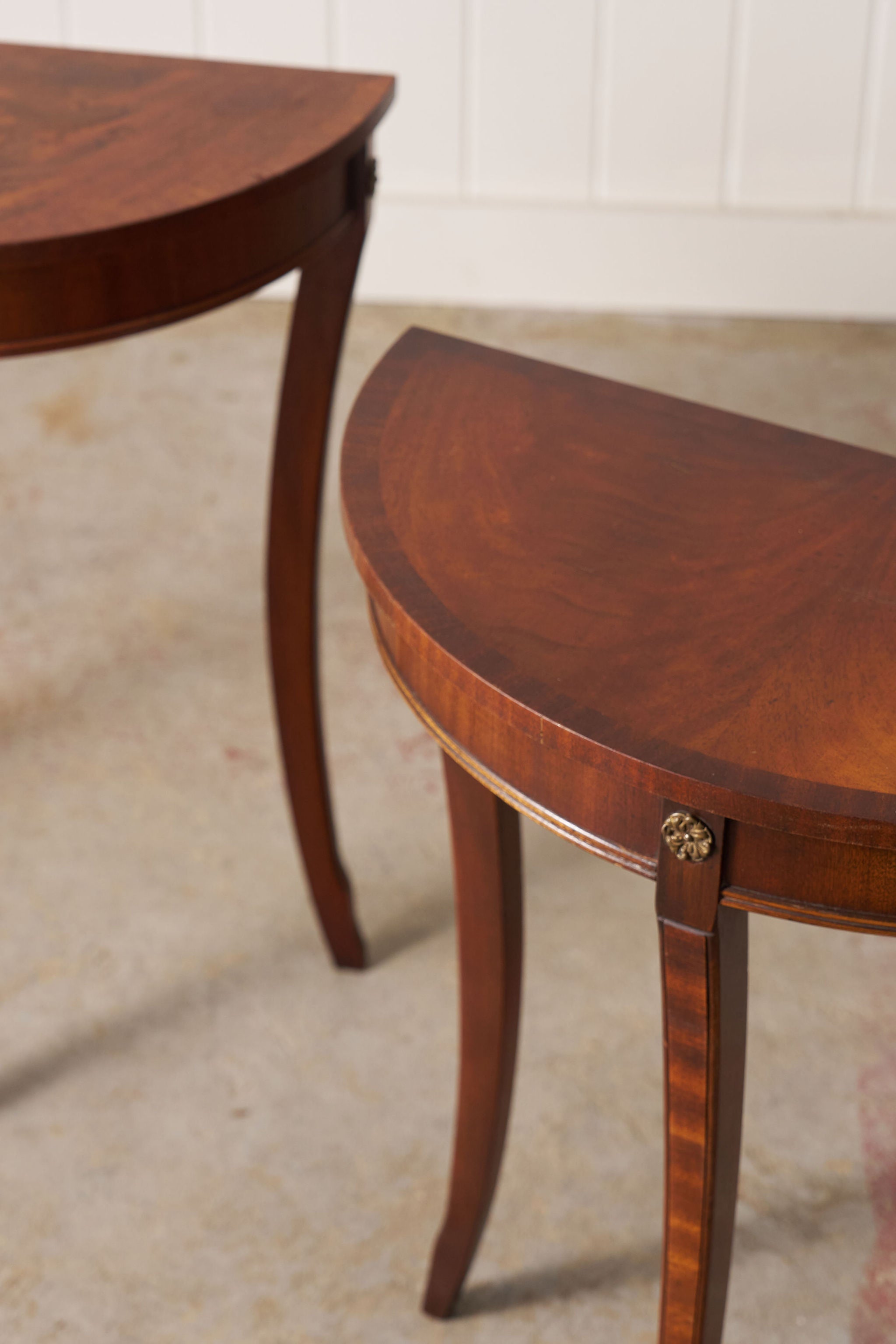 PAIR Petite Vintage Mahogany Demilune Tables