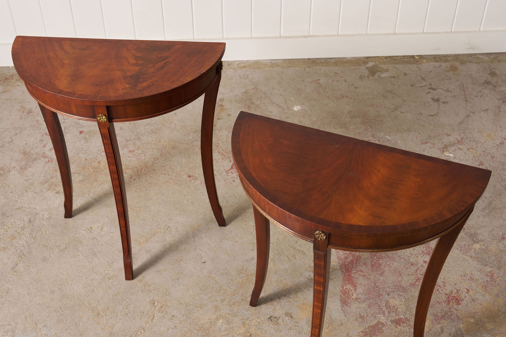 PAIR Petite Vintage Mahogany Demilune Tables