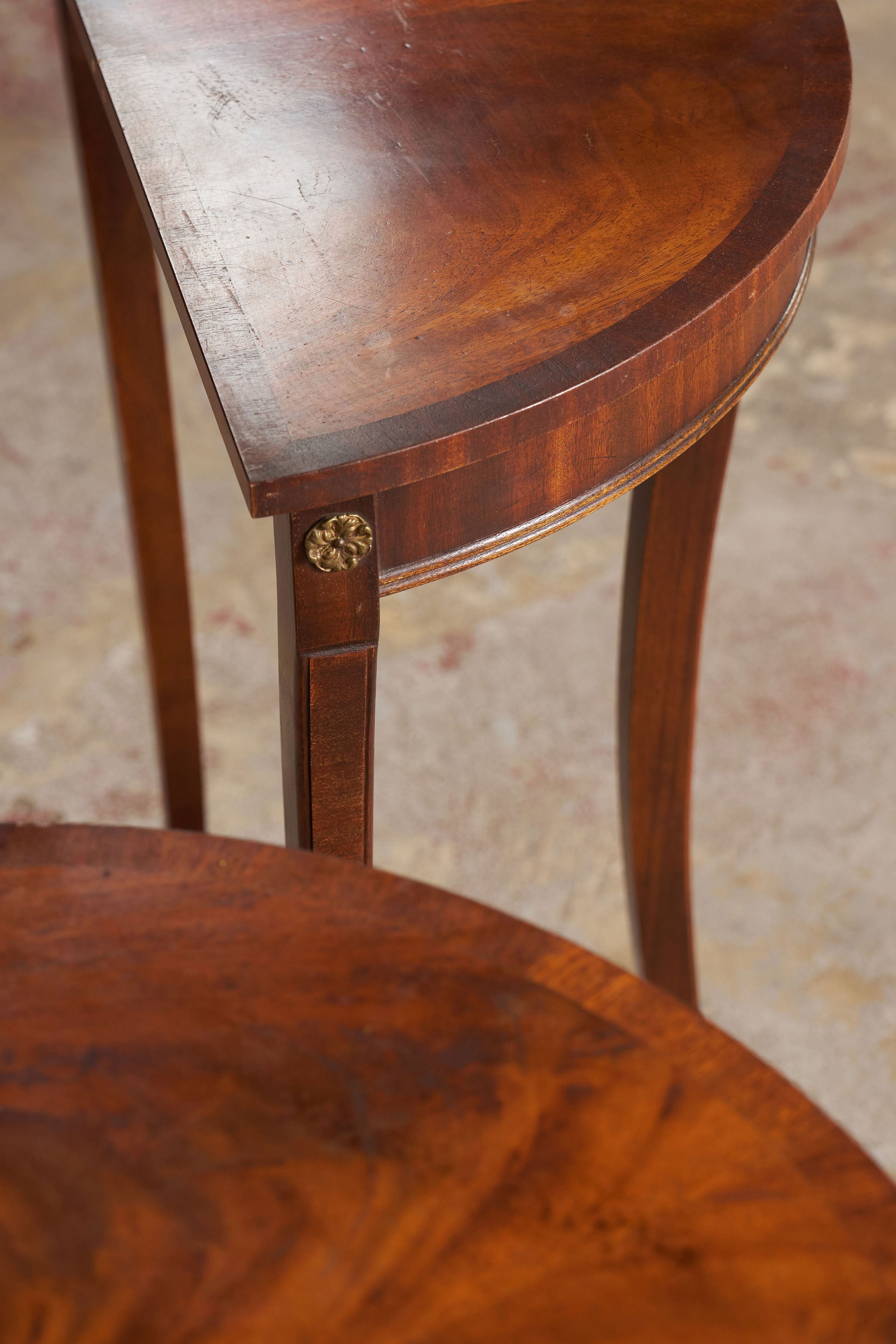 PAIR Petite Vintage Mahogany Demilune Tables