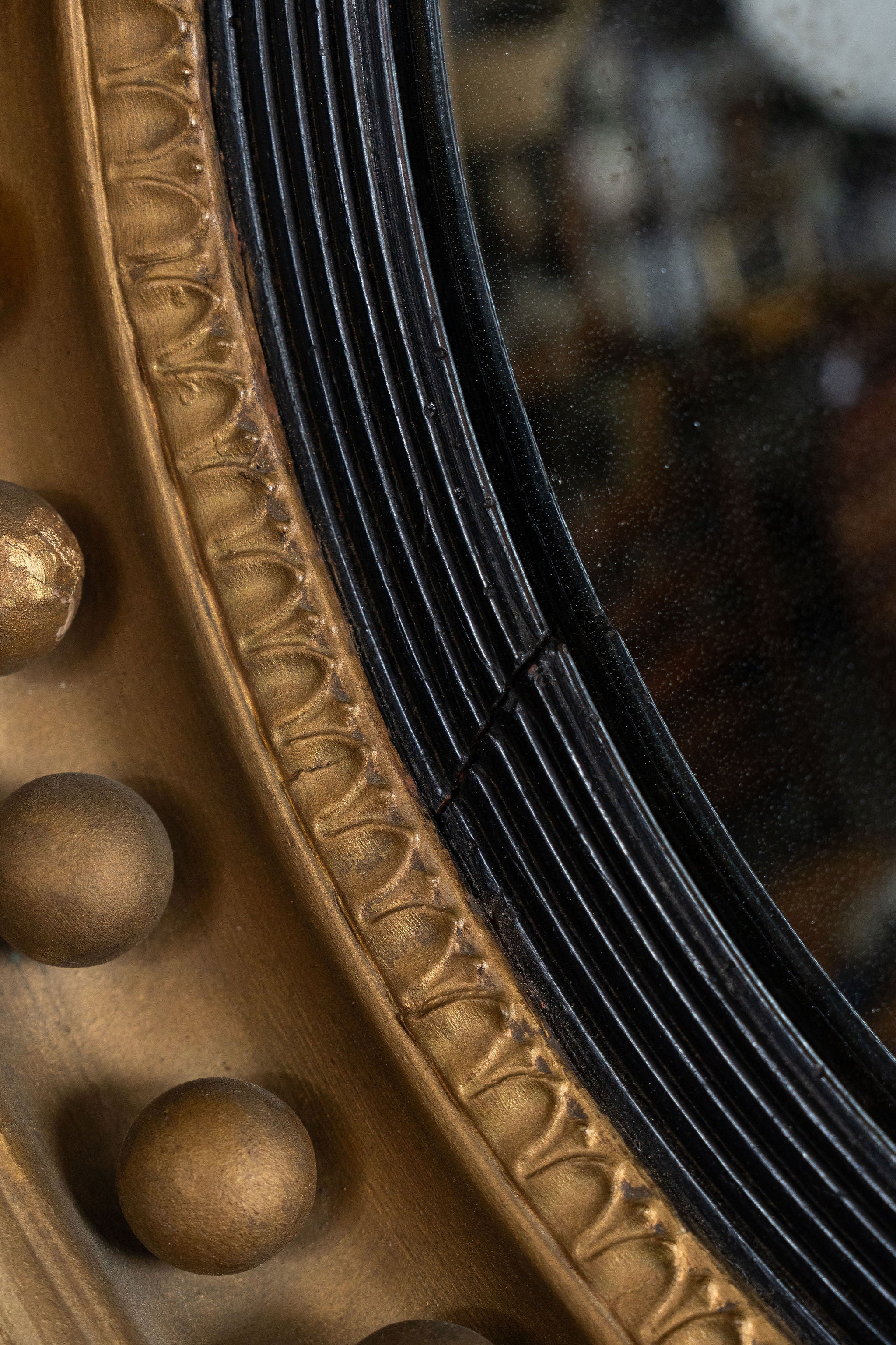19th Century Large Gilt Gesso Convex Mirror with Leaf Accents