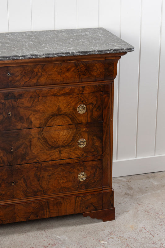 19th Century Walnut Louis Philippe Commode with Brass Ring Pulls