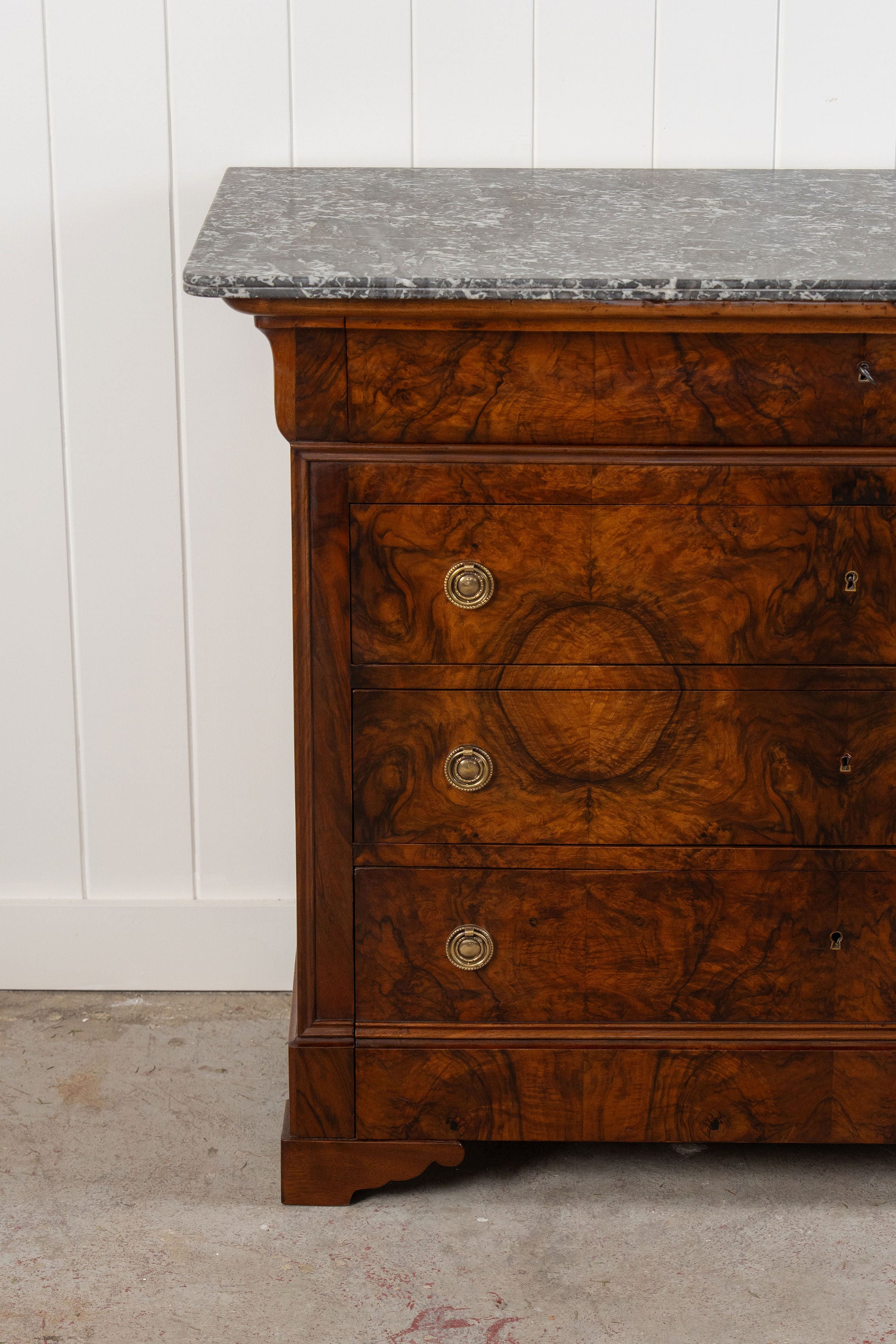 19th Century Walnut Louis Philippe Commode with Brass Ring Pulls