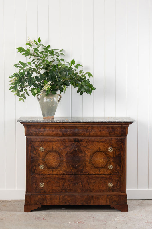 19th Century Walnut Louis Philippe Commode with Brass Ring Pulls