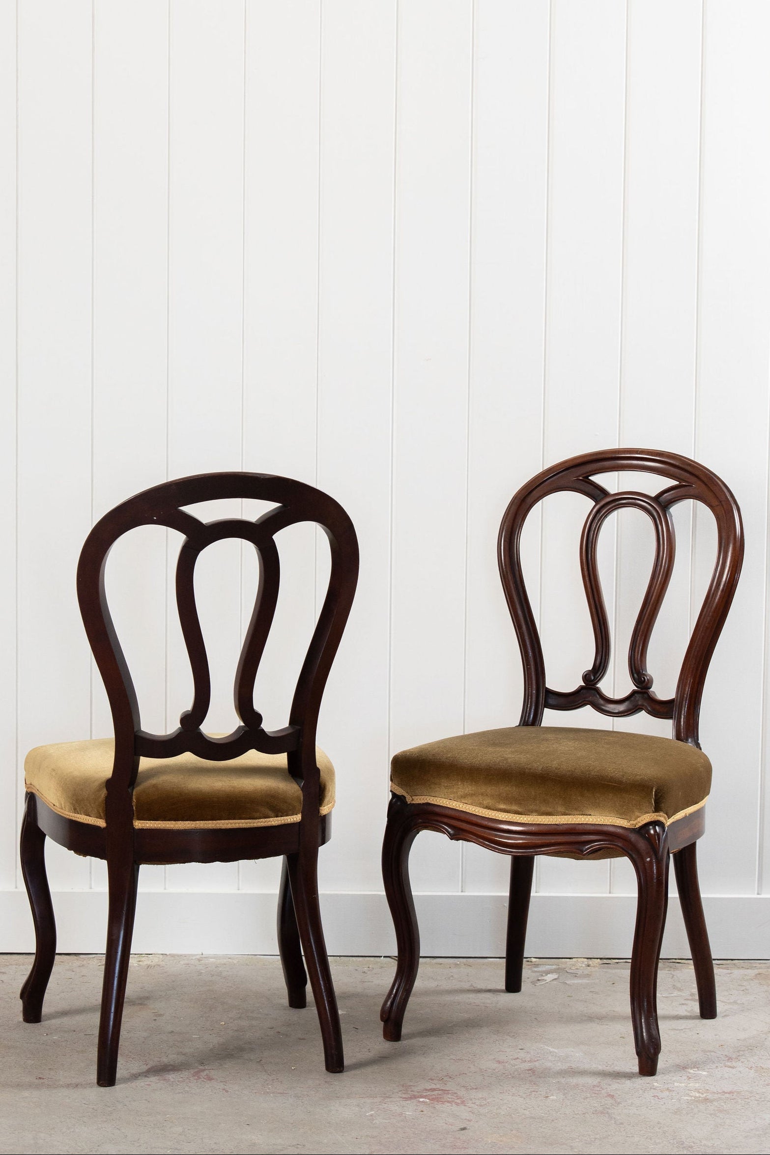 PAIR of Victorian Mahogany Rounded Chairs with Velvet Upholstery (c. 1880)