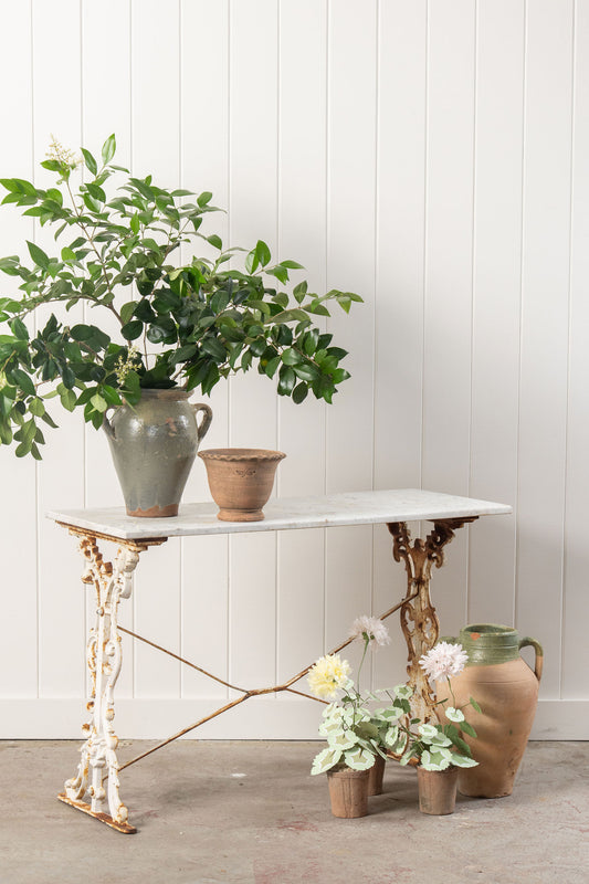 Antique Iron Base with White Marble Top