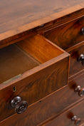Load image into Gallery viewer, 19th Century English Mahogany Chest with Banded Top + Wooden Knobs
