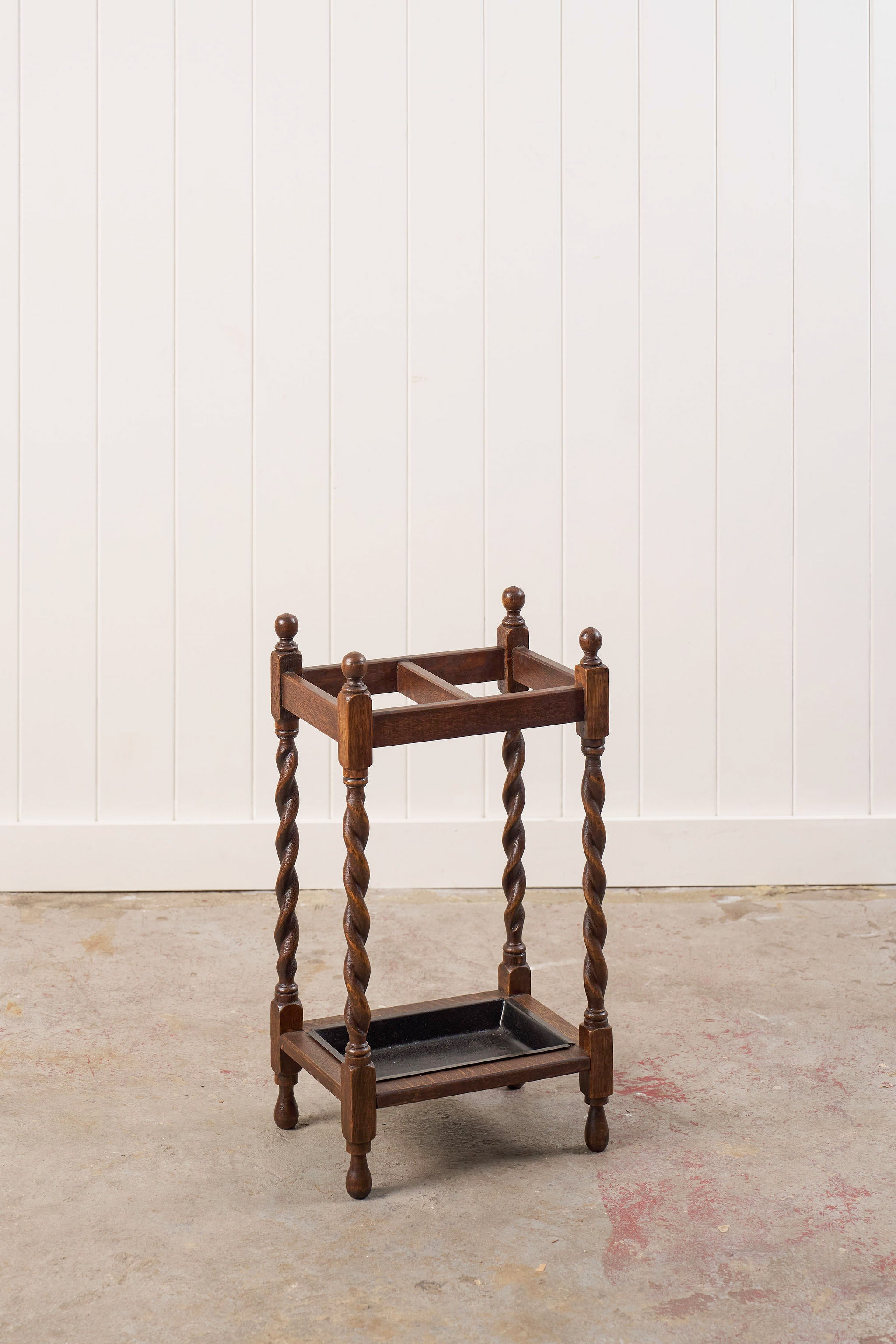 Vintage 1930s English Oak Barley Twist Umbrella/Stick Stand