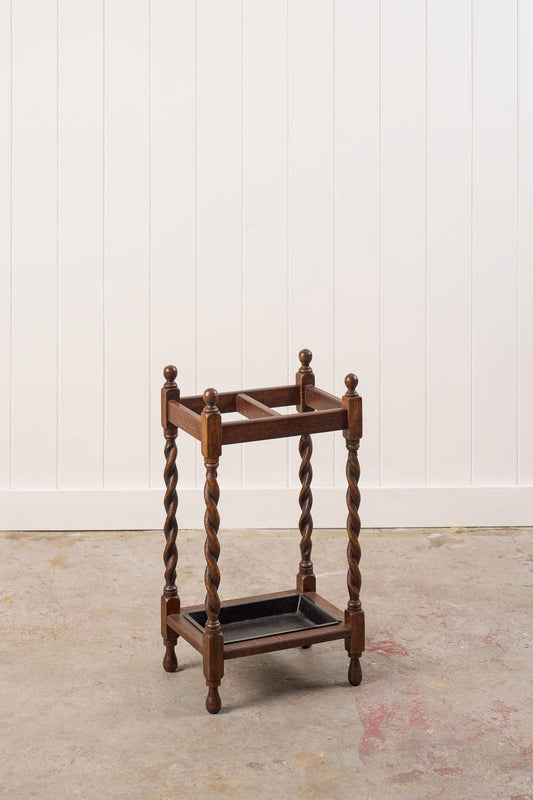 Vintage 1930s English Oak Barley Twist Umbrella/Stick Stand