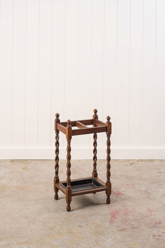 Vintage 1930s English Oak Barley Twist Umbrella/Stick Stand