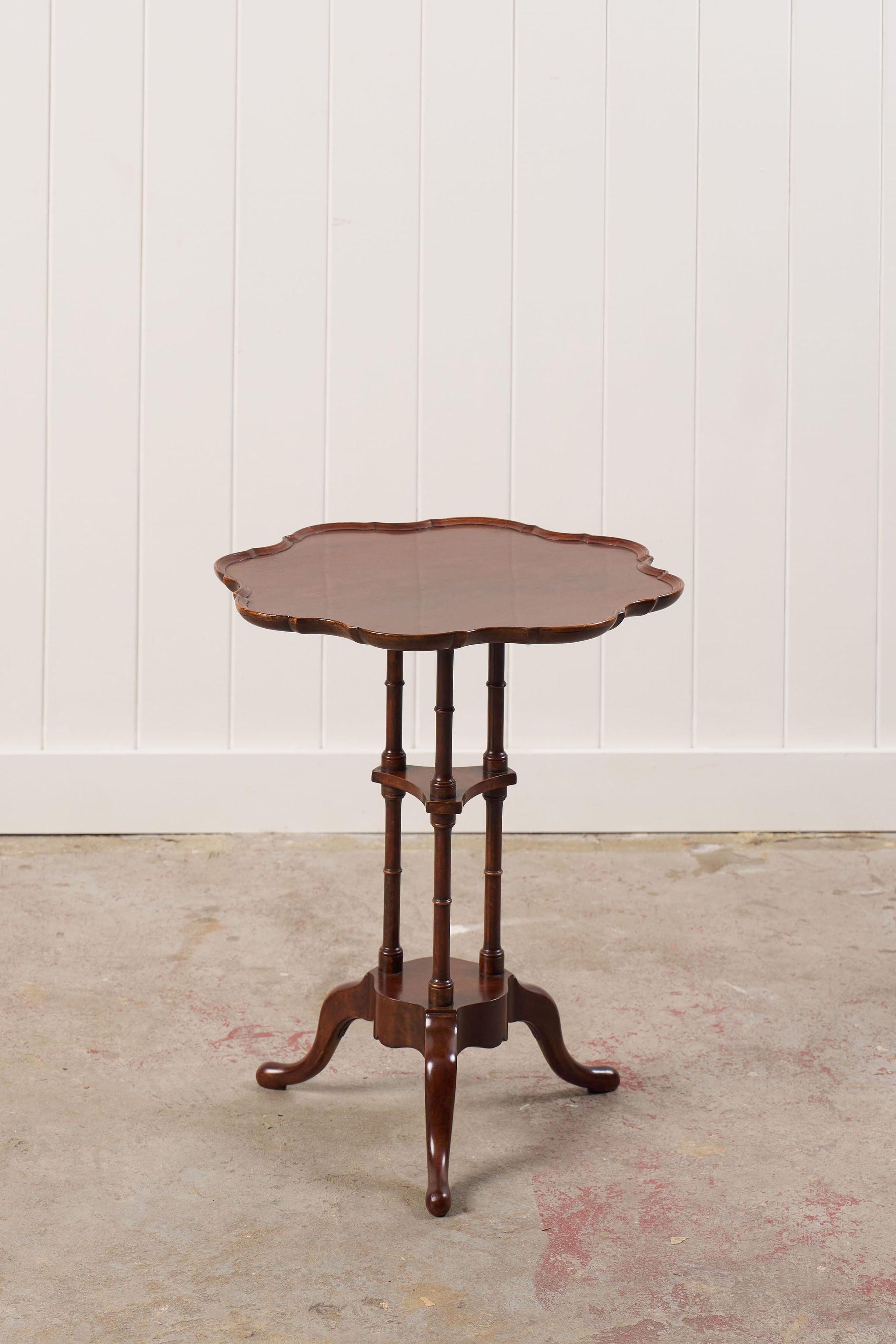 Mahogany Occasional Table, Three Turned Supports + Carved Feet (c. 1880)