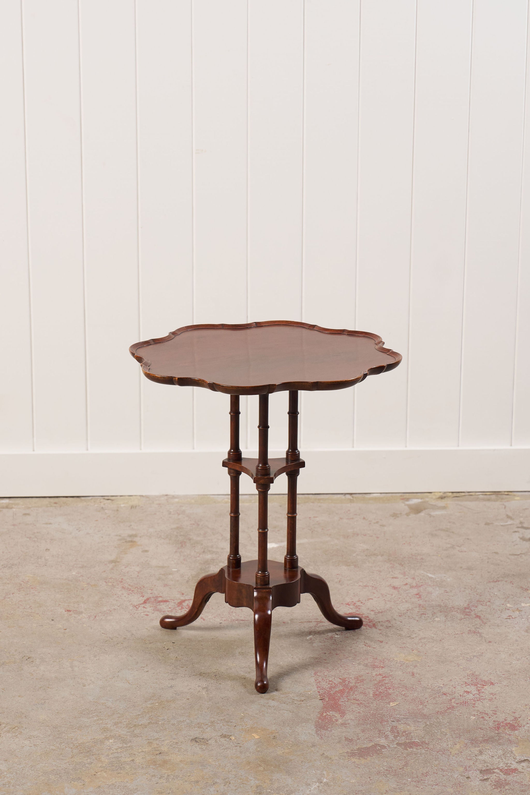 Mahogany Occasional Table, Three Turned Supports + Carved Feet (c. 1880)