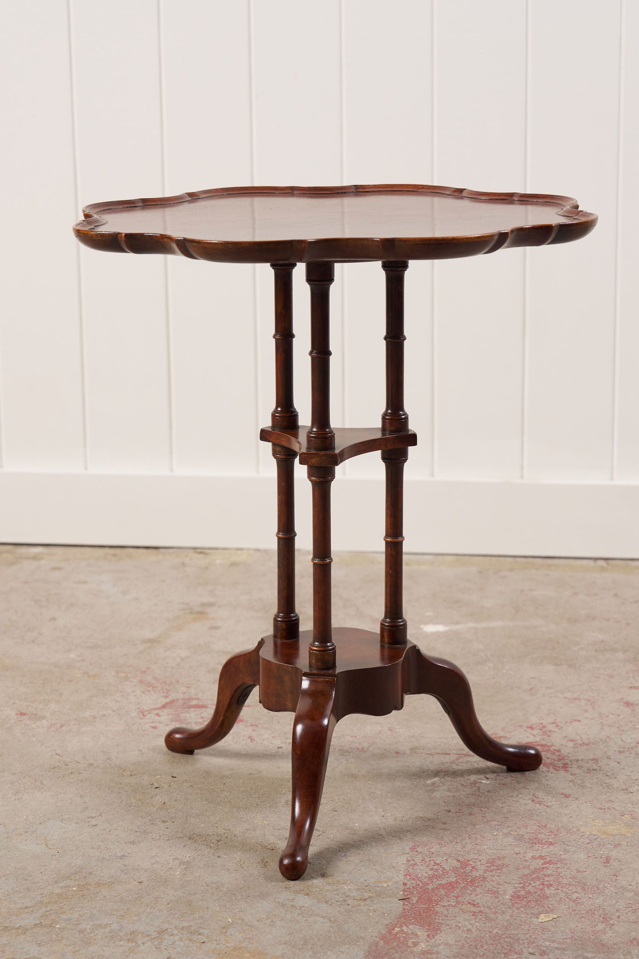 Mahogany Occasional Table, Three Turned Supports + Carved Feet (c. 1880)