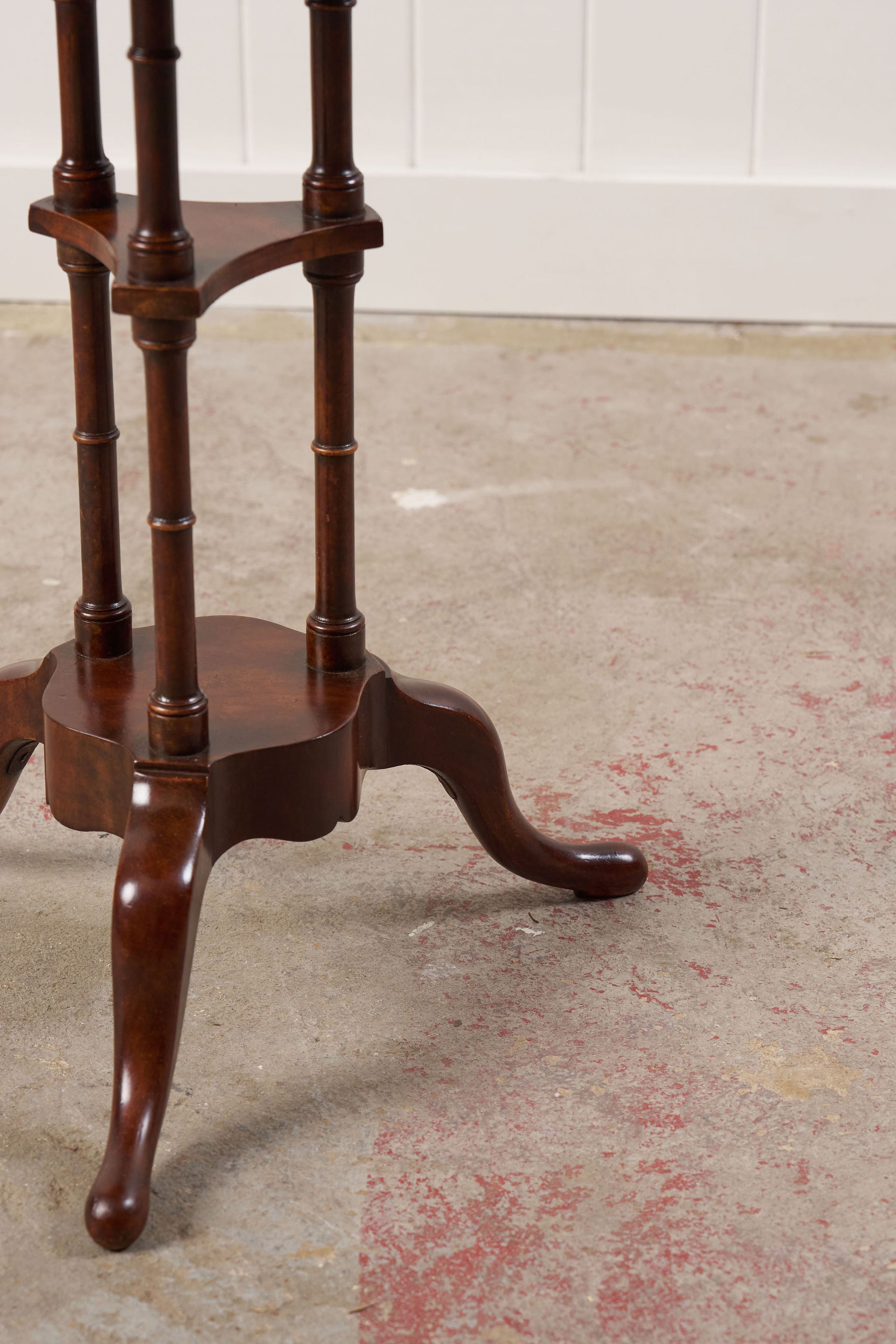 Mahogany Occasional Table, Three Turned Supports + Carved Feet (c. 1880)