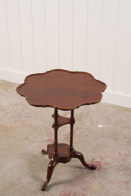 Mahogany Occasional Table, Three Turned Supports + Carved Feet (c. 1880)