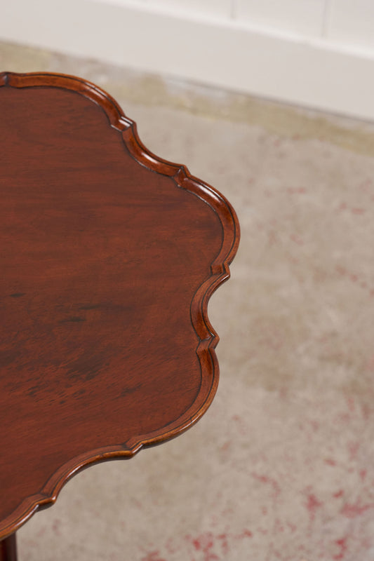 Mahogany Occasional Table, Three Turned Supports + Carved Feet (c. 1880)