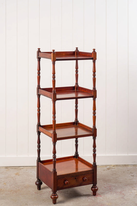 English Mahogany Four Tiered Whatnot with Bottom Drawer